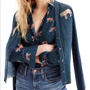 J.Crew Mens-y Cardigan Sweater with Tiger Patch M